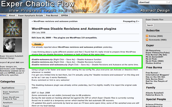 WordPress Disable Revisions and Autosave plugins Exper Chaotic Flow